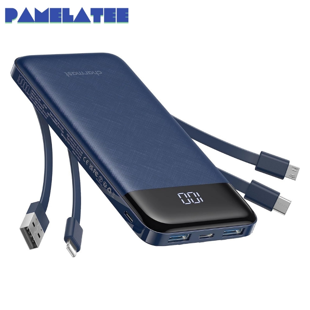 Portable Charger 10000mAh Slim Power Bank with Built-in Cables