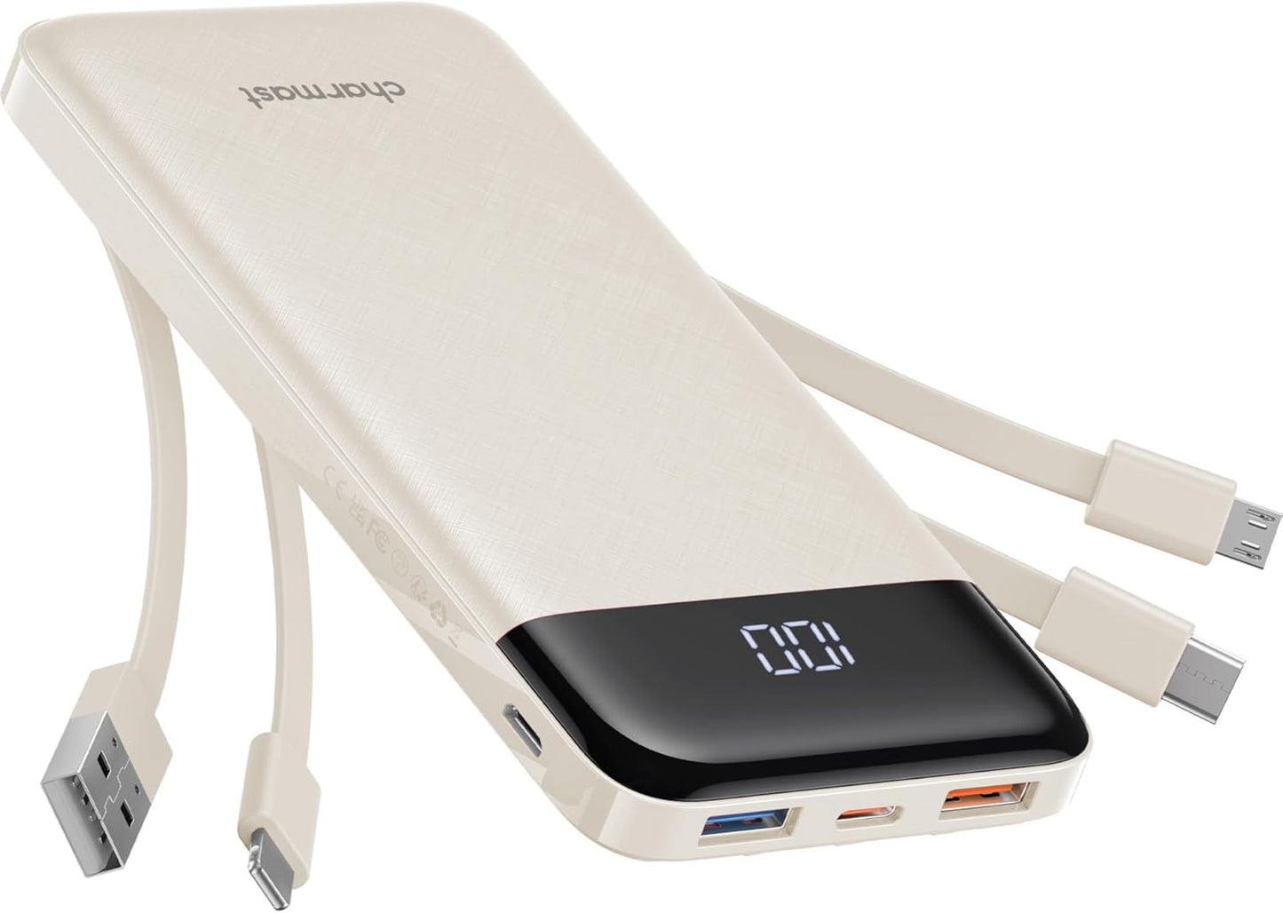 Portable Charger 10000mAh Slim Power Bank with Built-in Cables