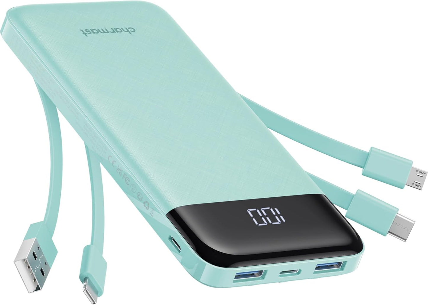 Portable Charger 10000mAh Slim Power Bank with Built-in Cables