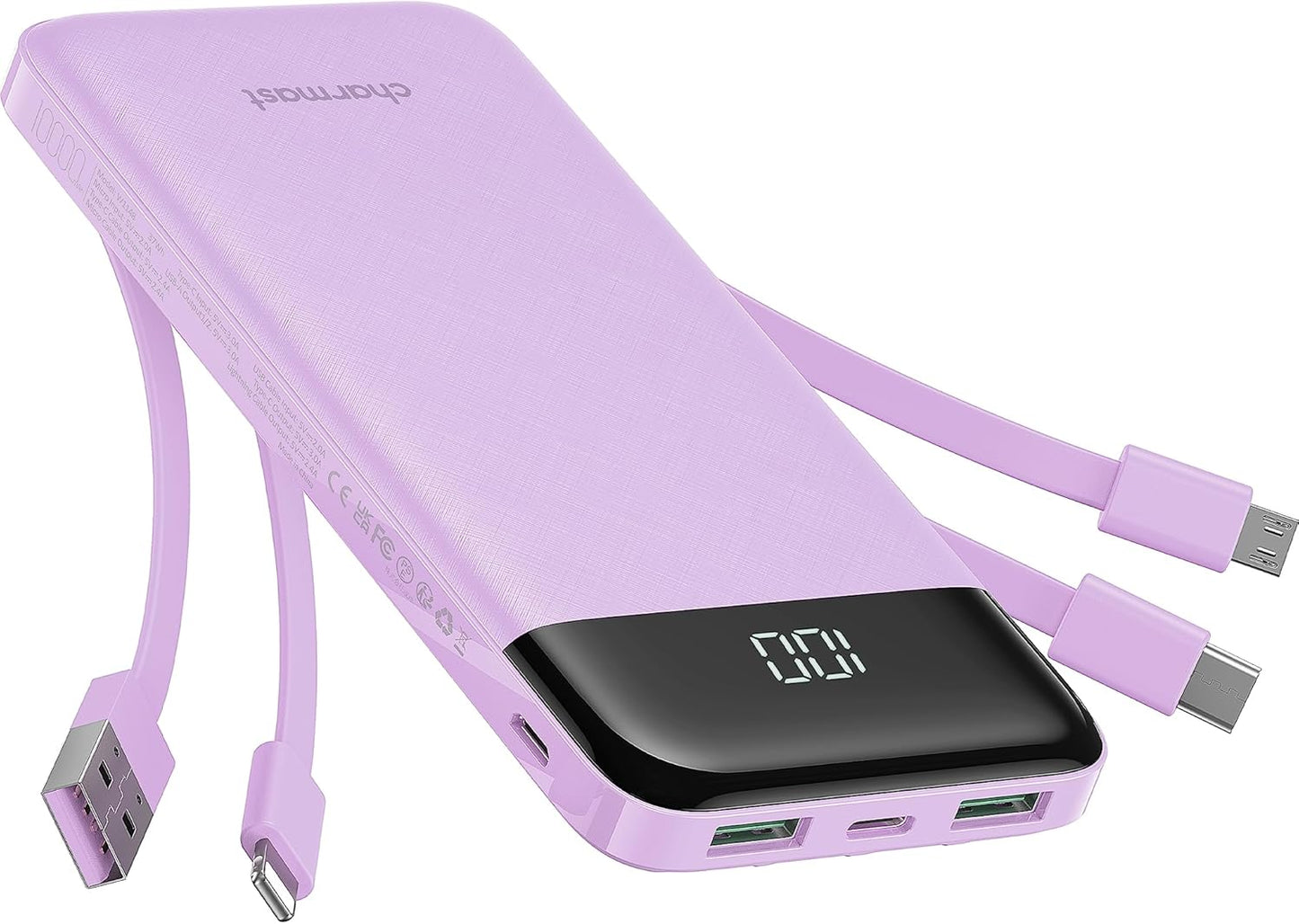 Portable Charger 10000mAh Slim Power Bank with Built-in Cables