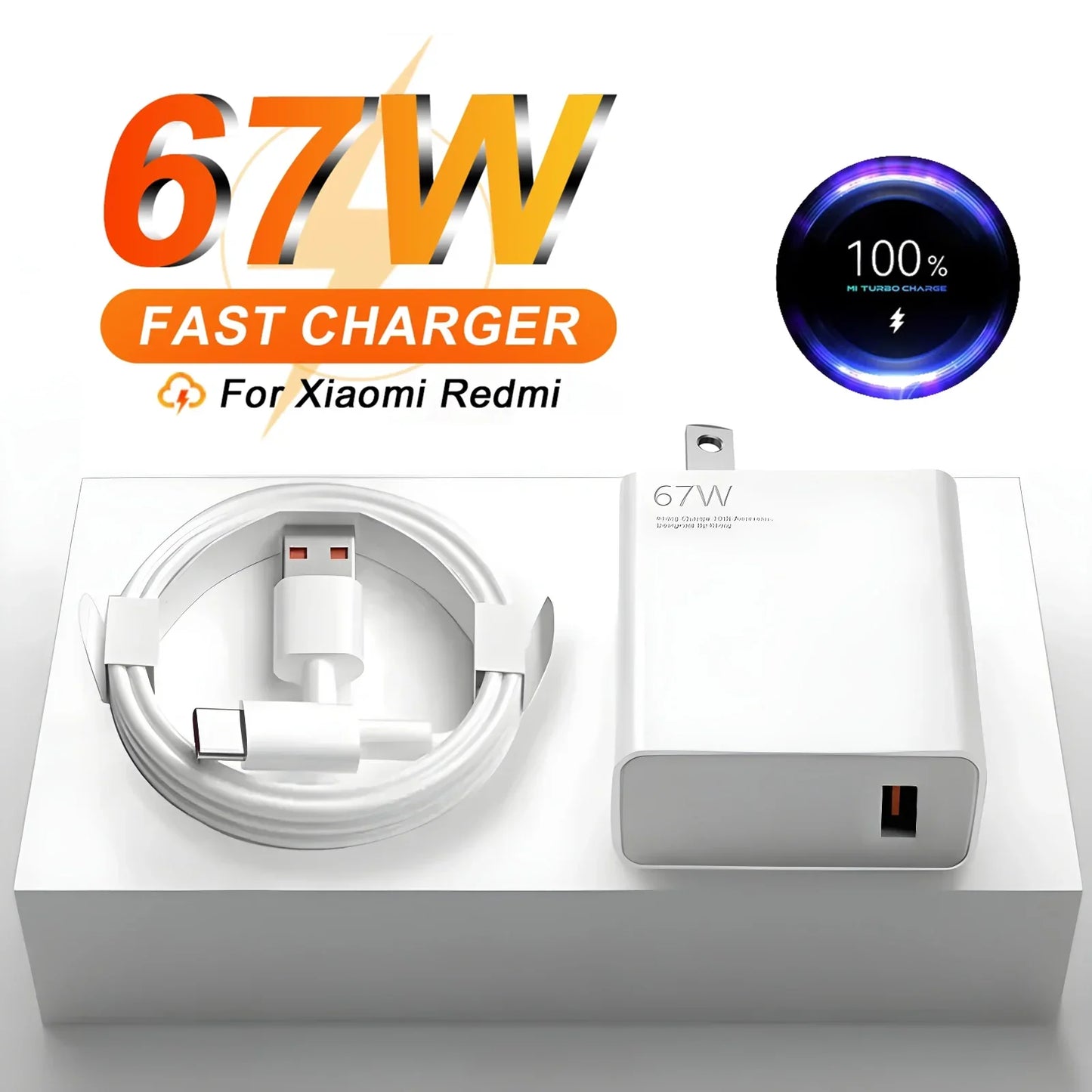 67W Ultra Fast US Plug Charger for Xiaomi 10T-13T & POCO X4-X5 with Type-C Cable