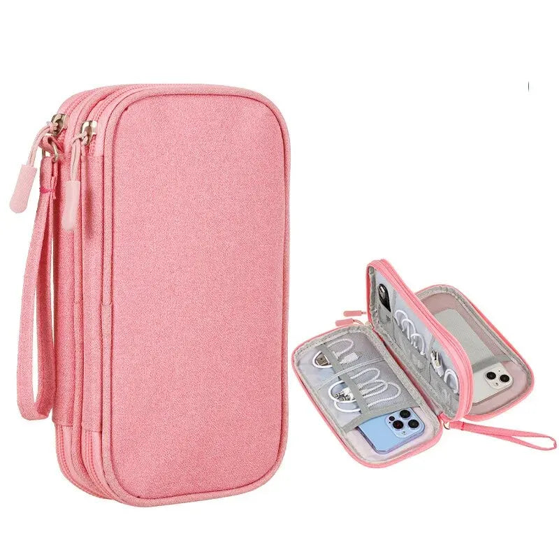 Portable Waterproof Travel Organizer Bag with Double-Layer Cable Storage