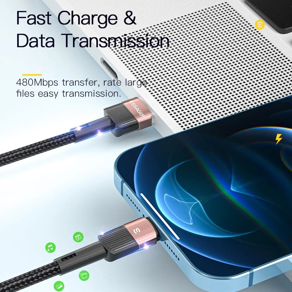 Essager Fast Charging USB Cable for iPhone 5 to 13 Pro Max, 2.4A Charger Cord