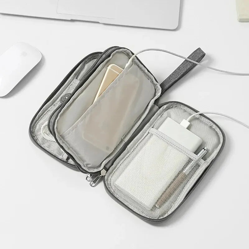 Portable Waterproof Travel Organizer Bag with Double-Layer Cable Storage