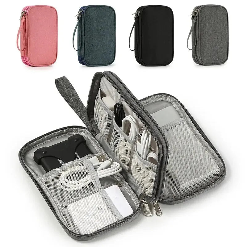 Portable Waterproof Travel Organizer Bag with Double-Layer Cable Storage