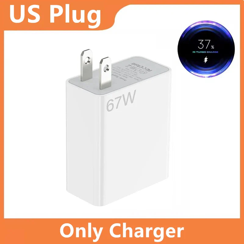 67W Ultra Fast US Plug Charger for Xiaomi 10T-13T & POCO X4-X5 with Type-C Cable
