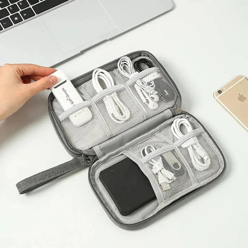 Portable Waterproof Travel Organizer Bag with Double-Layer Cable Storage