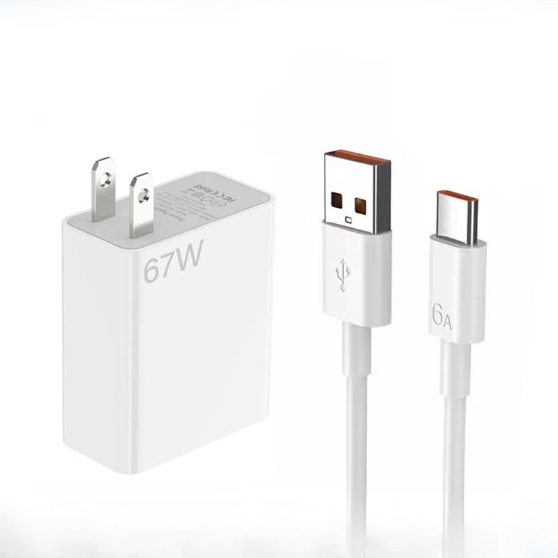 67W Ultra Fast US Plug Charger for Xiaomi 10T-13T & POCO X4-X5 with Type-C Cable