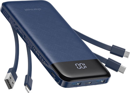 Portable Charger 10000mAh Slim Power Bank with Built-in Cables
