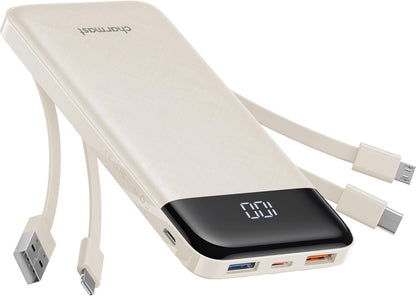Portable Charger 10000mAh Slim Power Bank with Built-in Cables