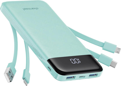 Portable Charger 10000mAh Slim Power Bank with Built-in Cables