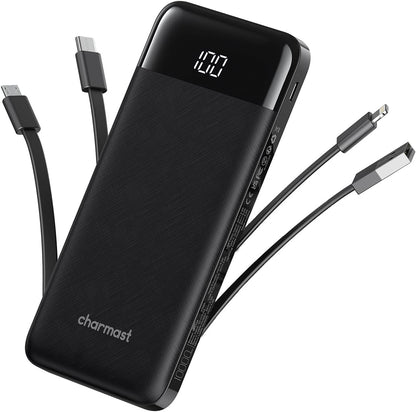 Portable Charger 10000mAh Slim Power Bank with Built-in Cables