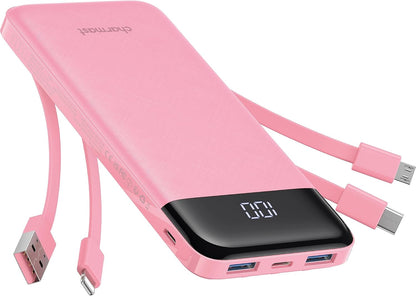 Portable Charger 10000mAh Slim Power Bank with Built-in Cables