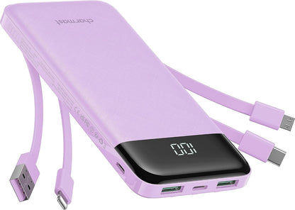 Portable Charger 10000mAh Slim Power Bank with Built-in Cables
