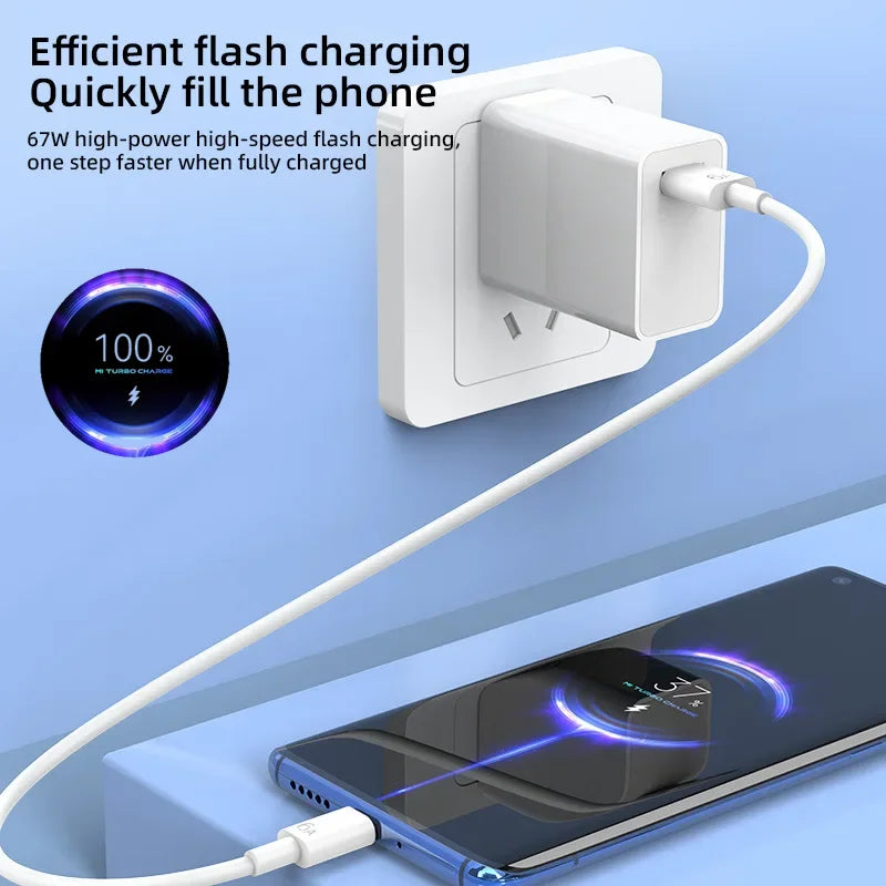 67W Ultra Fast US Plug Charger for Xiaomi 10T-13T & POCO X4-X5 with Type-C Cable