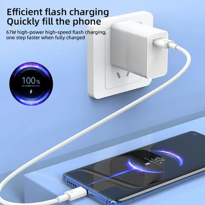 67W Ultra Fast US Plug Charger for Xiaomi 10T-13T & POCO X4-X5 with Type-C Cable