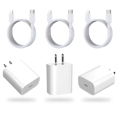PD 20W Fast Charging US Charger Plug with 1M/3FT Cable for iPhone iPad