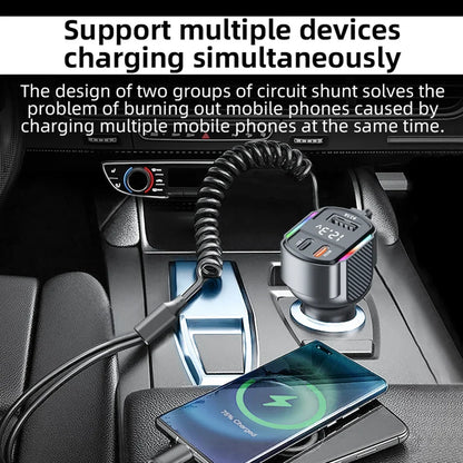 30W QC3.0 Car Fast Charger with Type-C, 3-in-1 Cable & Digital Display for iPhone