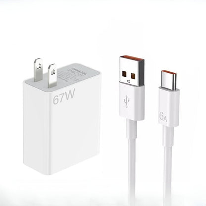 67W Ultra Fast US Plug Charger for Xiaomi 10T-13T & POCO X4-X5 with Type-C Cable