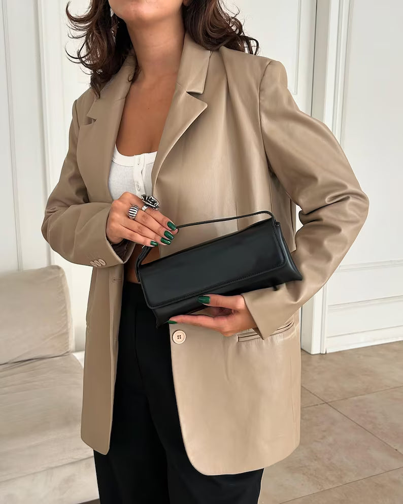 Burgundy Faux Leather Baguette Shoulder Bag