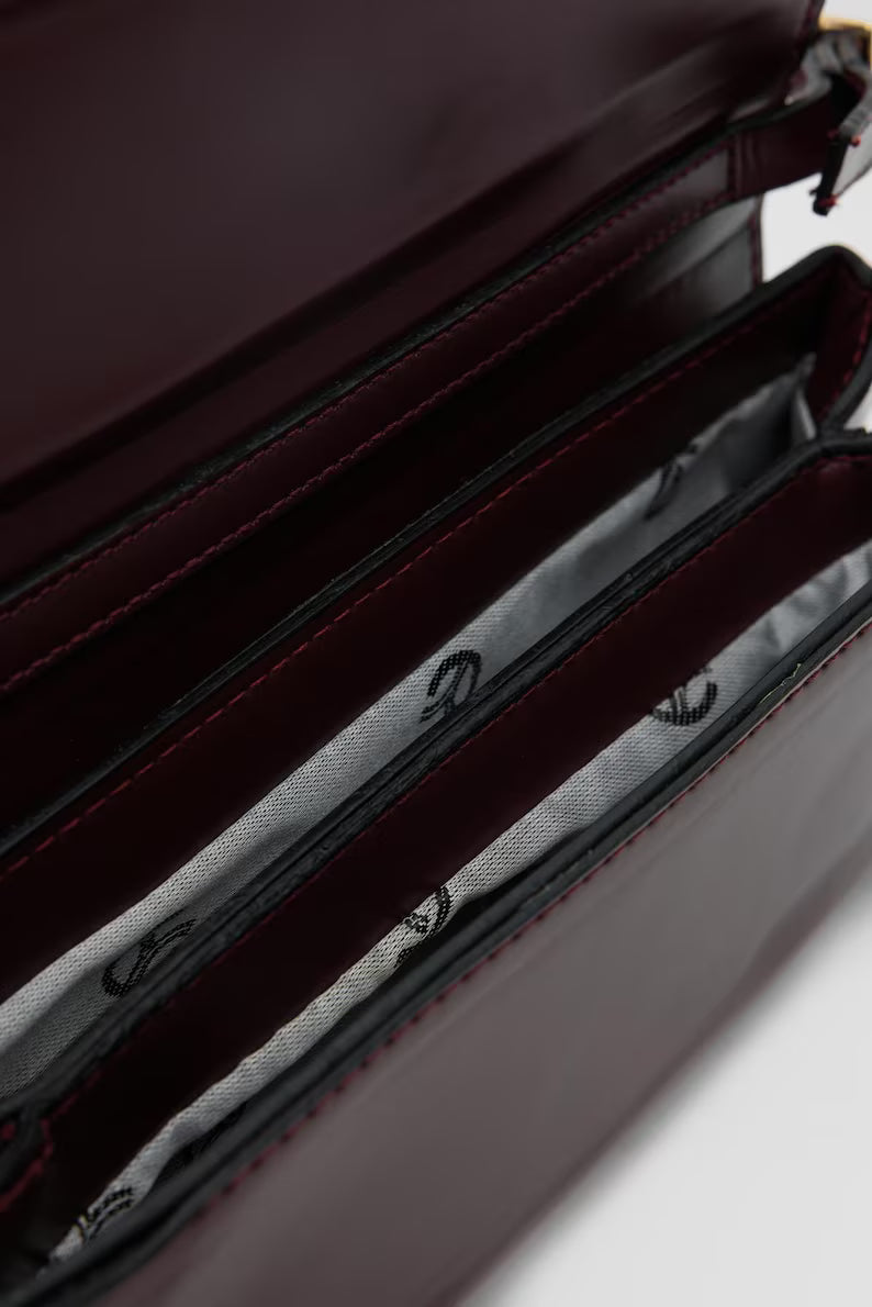 Burgundy Faux Leather Baguette Shoulder Bag