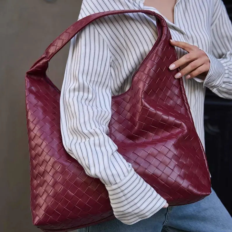 Woven Leather Hobo Shoulder Bag