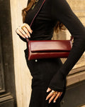 Burgundy Faux Leather Baguette Shoulder Bag