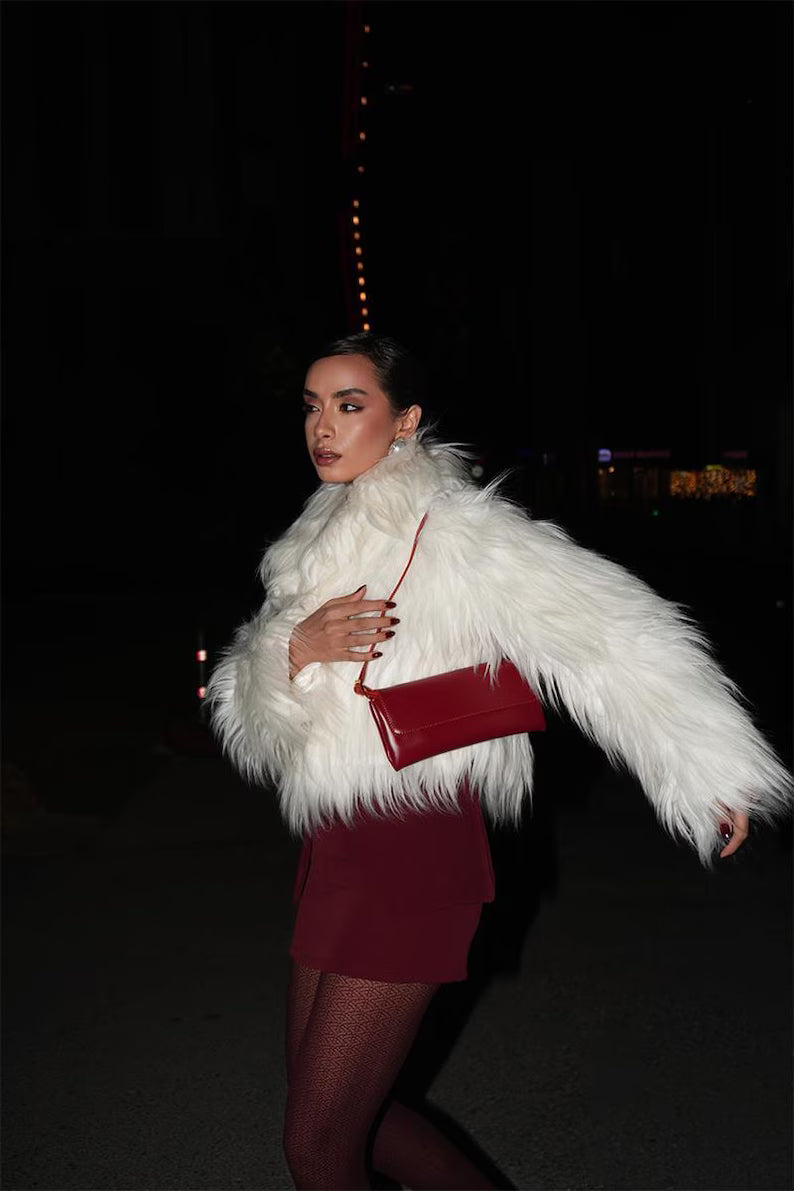 Burgundy Faux Leather Baguette Shoulder Bag