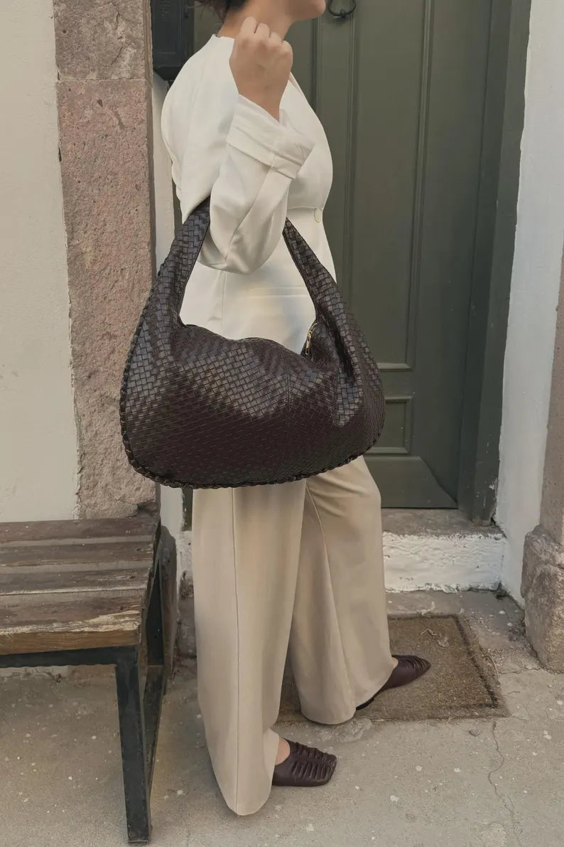 Woven Vegan Leather Hobo Bag