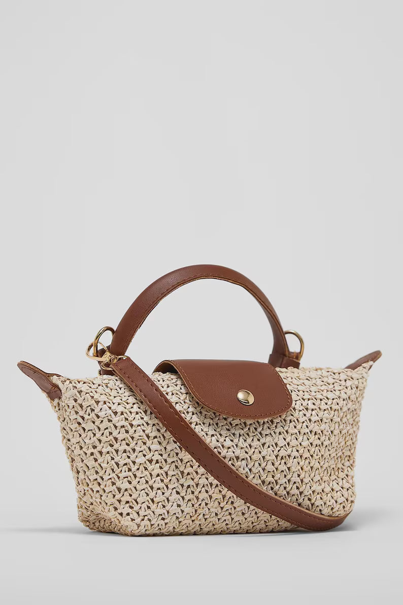 Woven Raffia Convertible Mini Bag