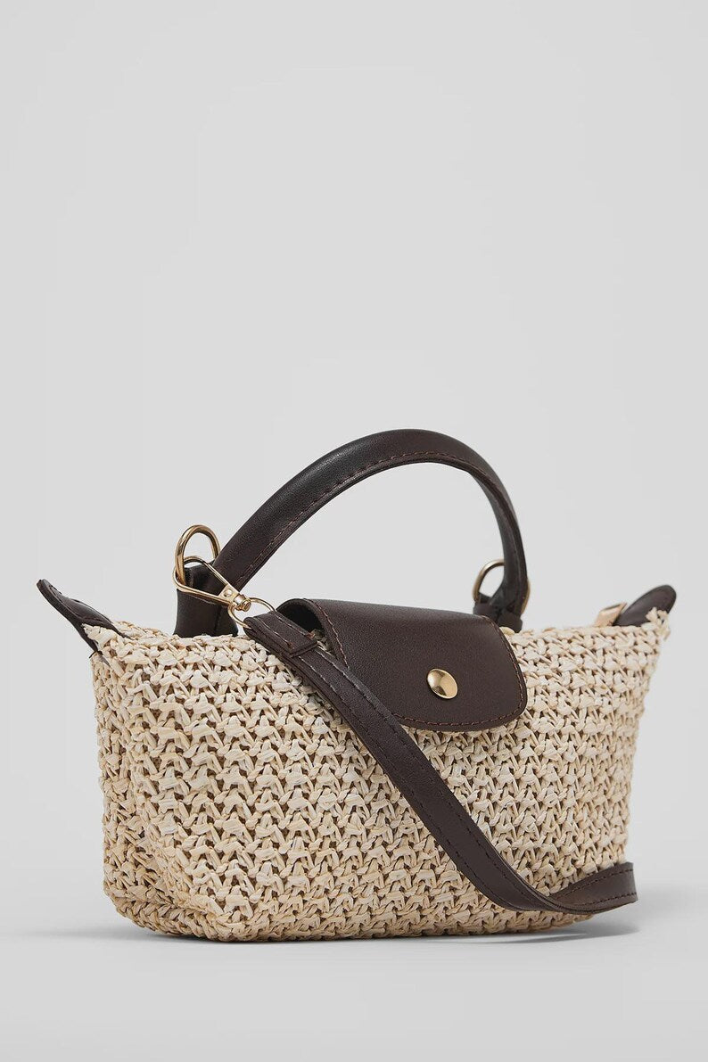 Woven Raffia Convertible Mini Bag