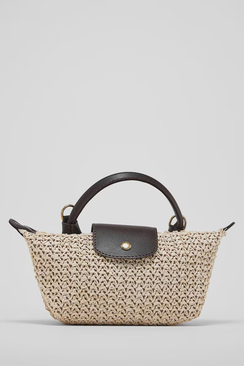 Woven Raffia Convertible Mini Bag