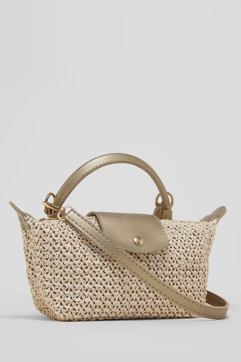 Woven Raffia Convertible Mini Bag