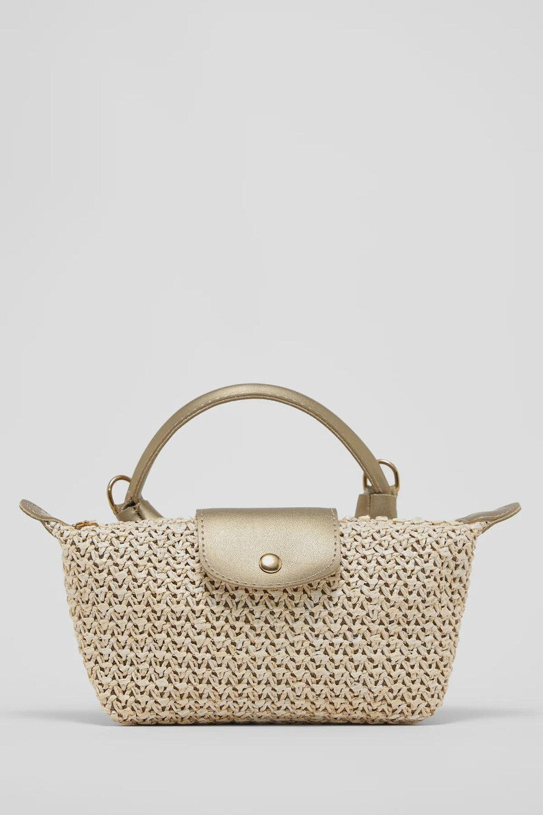 Woven Raffia Convertible Mini Bag