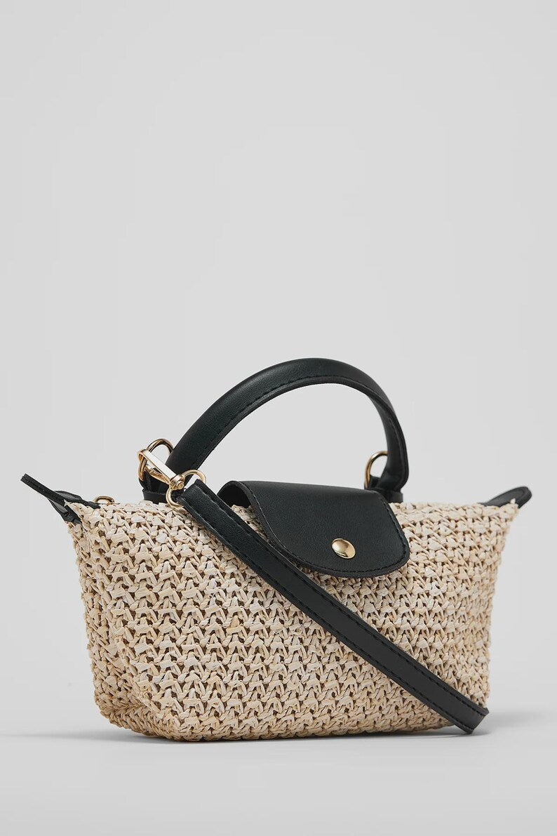 Woven Raffia Convertible Mini Bag