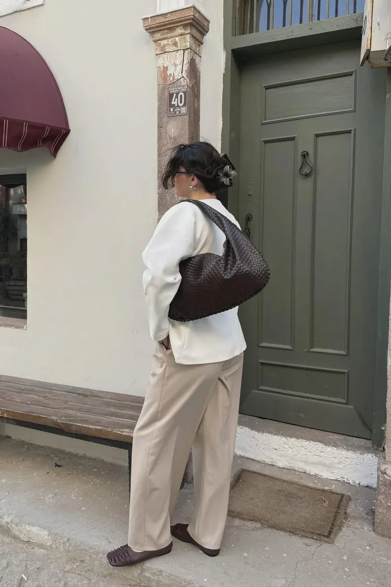 Woven Vegan Leather Hobo Bag