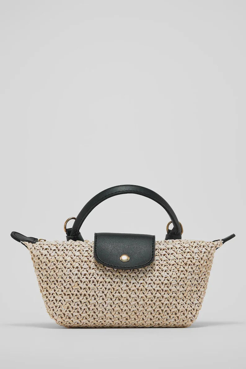 Woven Raffia Convertible Mini Bag
