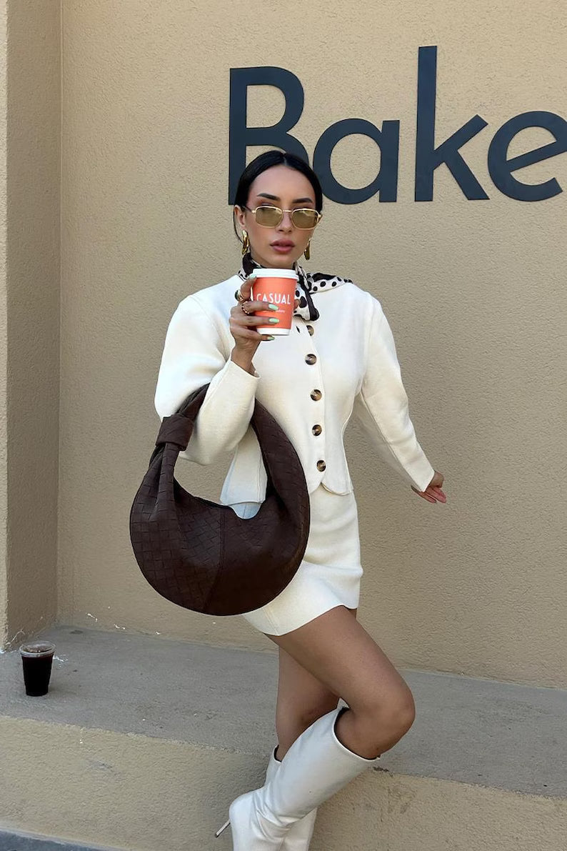 Woven Vegan Suede Hobo Shoulder Bag