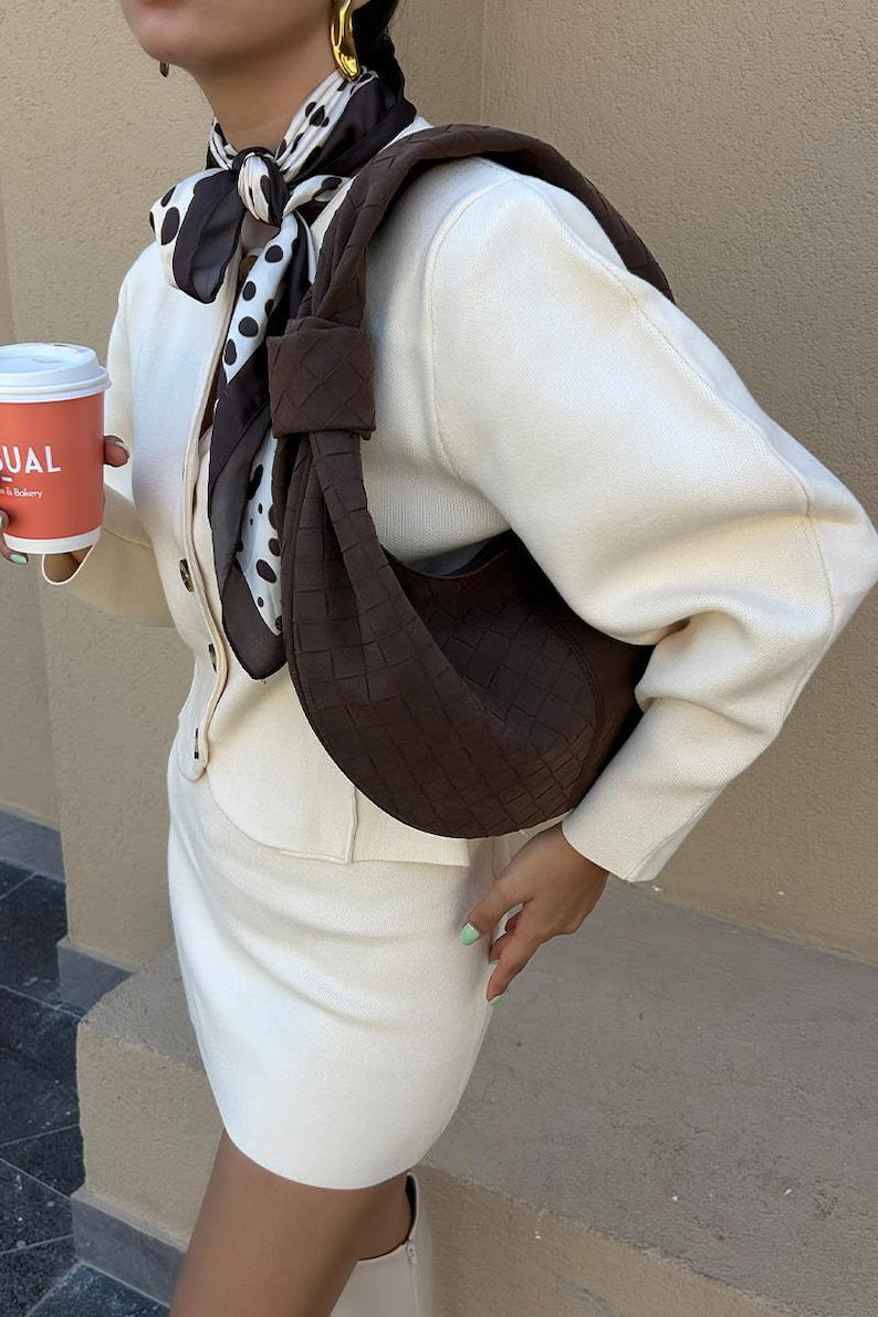 Woven Vegan Suede Hobo Shoulder Bag