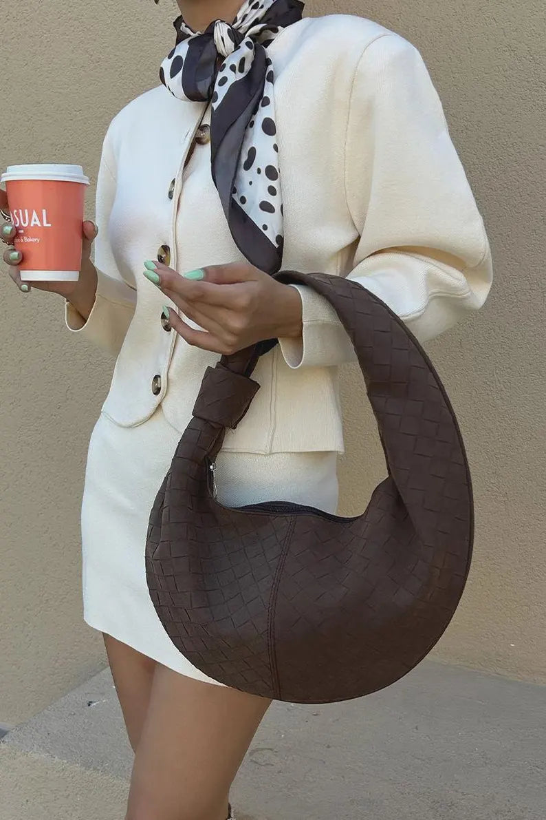 Woven Vegan Suede Hobo Shoulder Bag