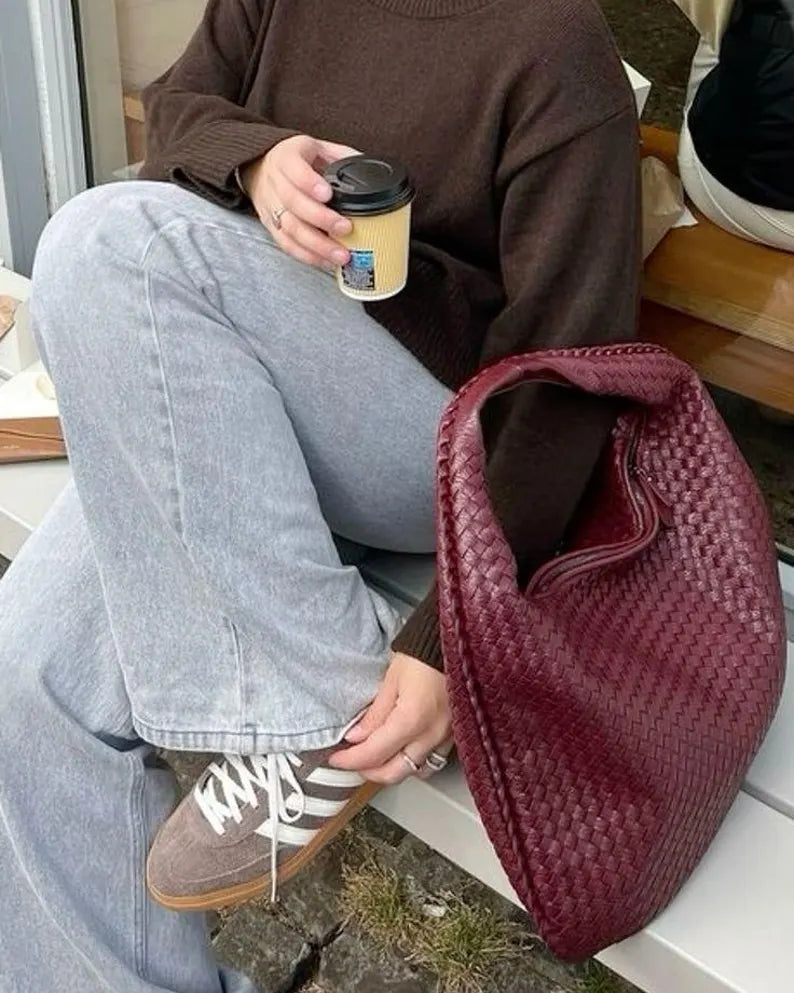 Woven Vegan Leather Hobo Bag