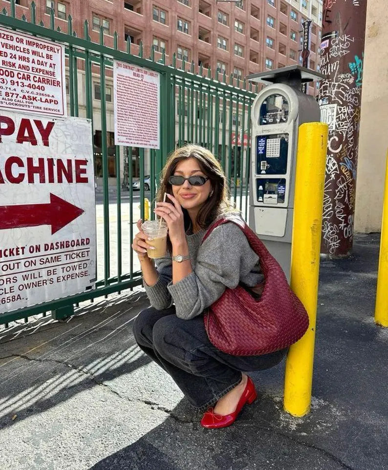 Woven Vegan Leather Hobo Bag