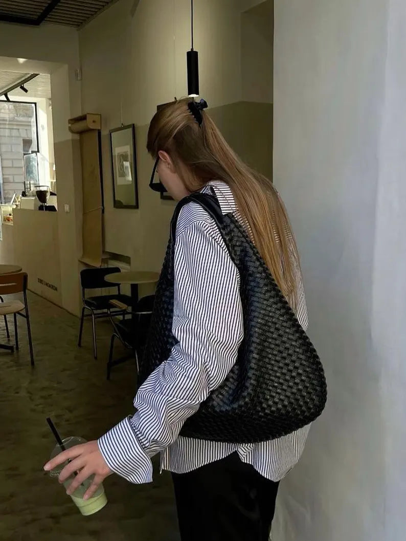 Woven Vegan Leather Hobo Bag