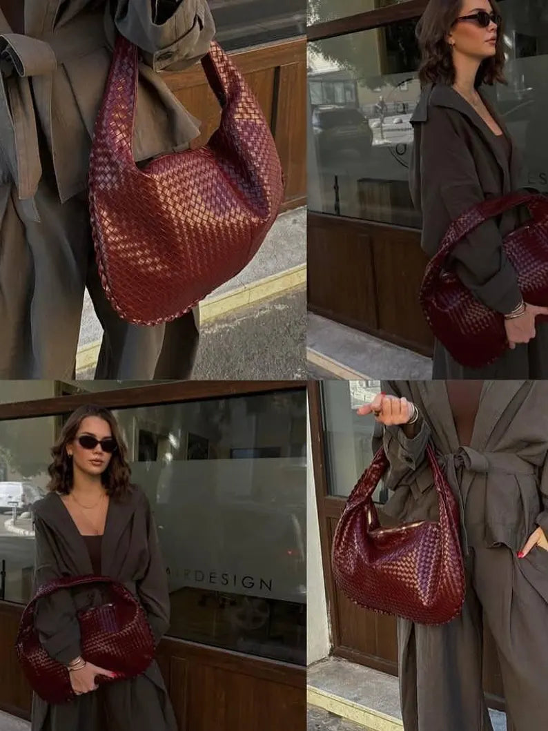 Woven Vegan Leather Hobo Bag
