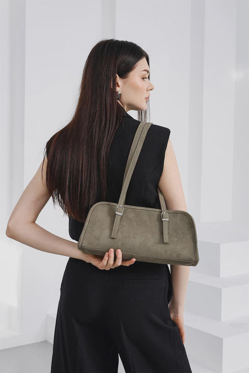 Vegan Suede Baguette Shoulder Bag