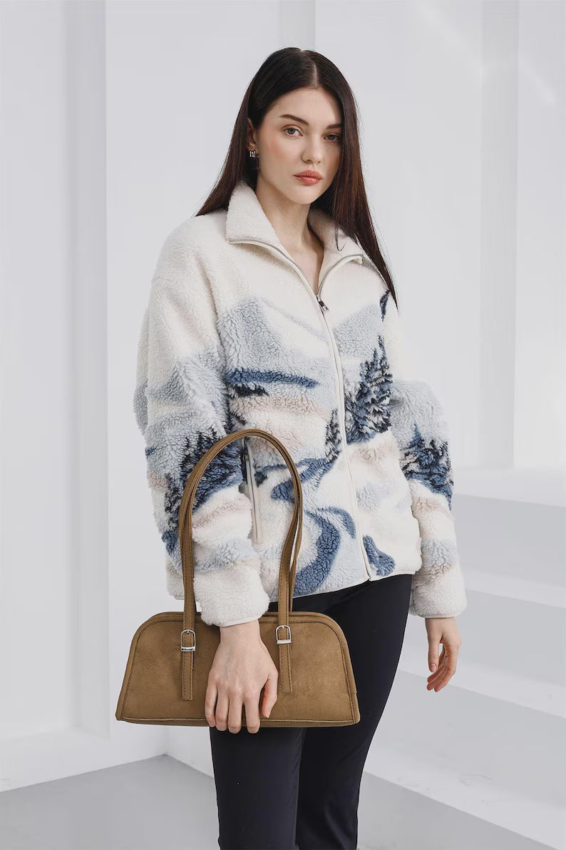 Vegan Suede Baguette Shoulder Bag