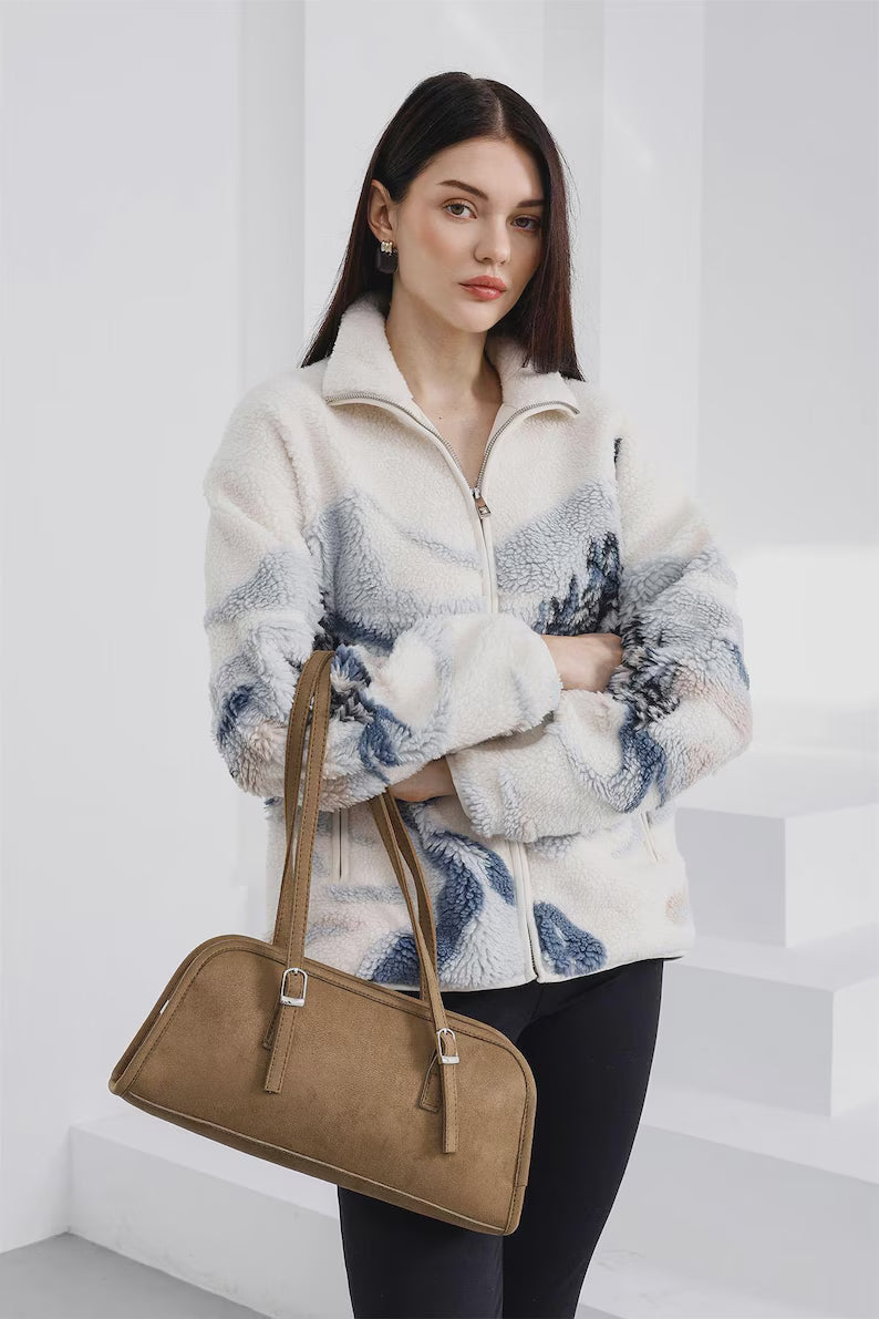 Vegan Suede Baguette Shoulder Bag