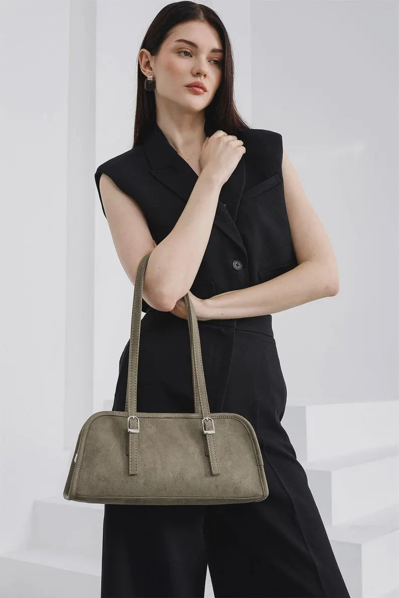 Vegan Suede Baguette Shoulder Bag