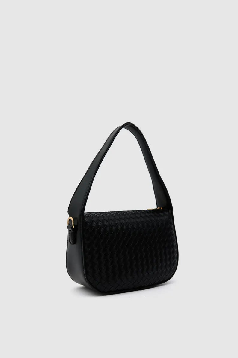 Mini Woven Vegan Leather Hobo Bag