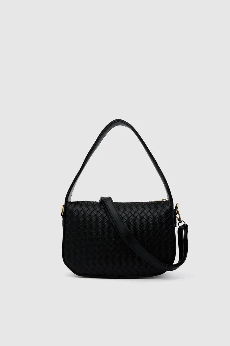 Mini Woven Vegan Leather Hobo Bag